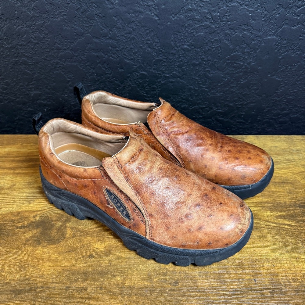 Roper‎ Performance 09-020-0601-0371 Tan Ostrich Leather Slip-On Mens 8.5